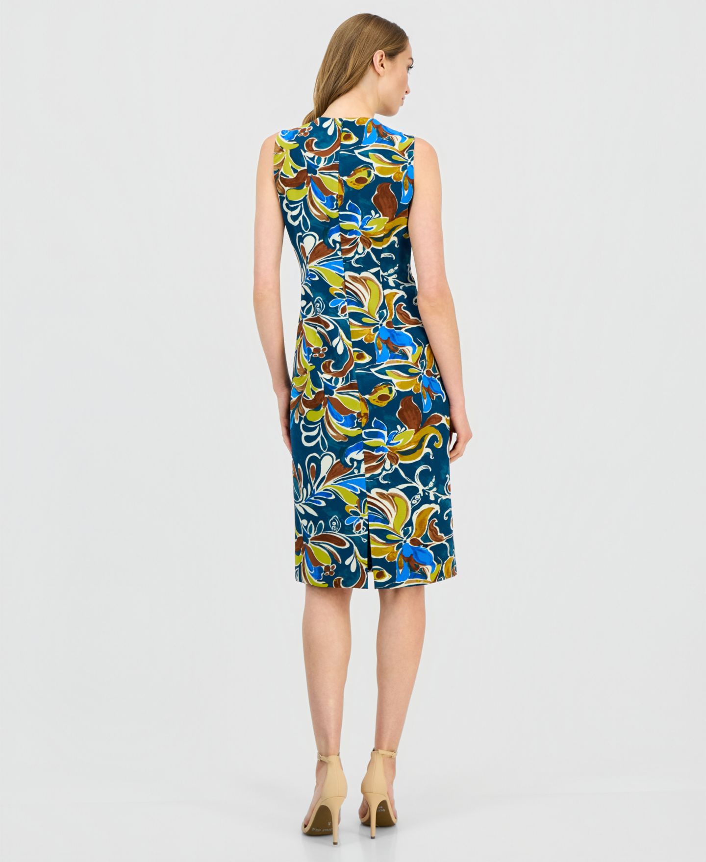 Женское платье Anne Klein Printed Sleeveless Sheath, цвет: Чернильный бирюзовый разноцветный — фото 5