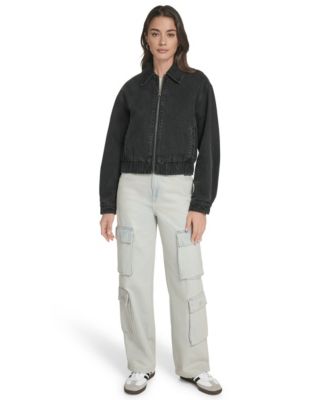 Women's Laydown Collar Denim Bomber Jacket