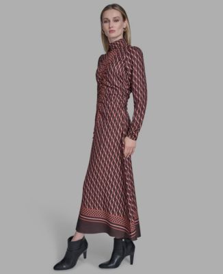 Women's Long Sleeve Mock Neck Midi Dress