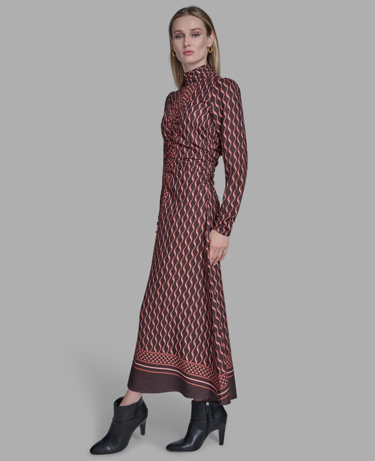 Bcbg Women's Long Sleeve Mock Neck Midi Dress In Multi