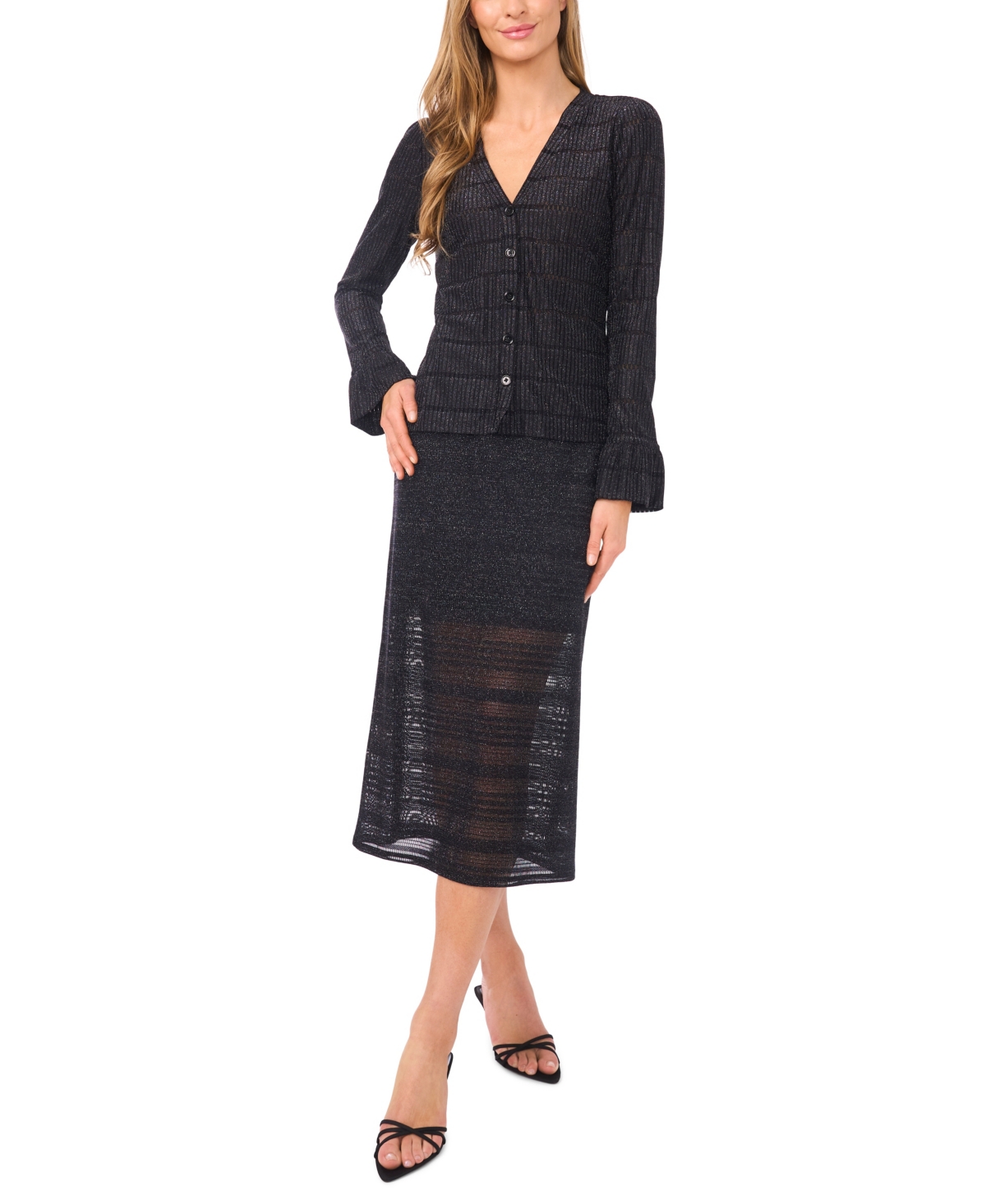 CeCe Women's Long Sleeve V-Neck Cardigan Knit Top