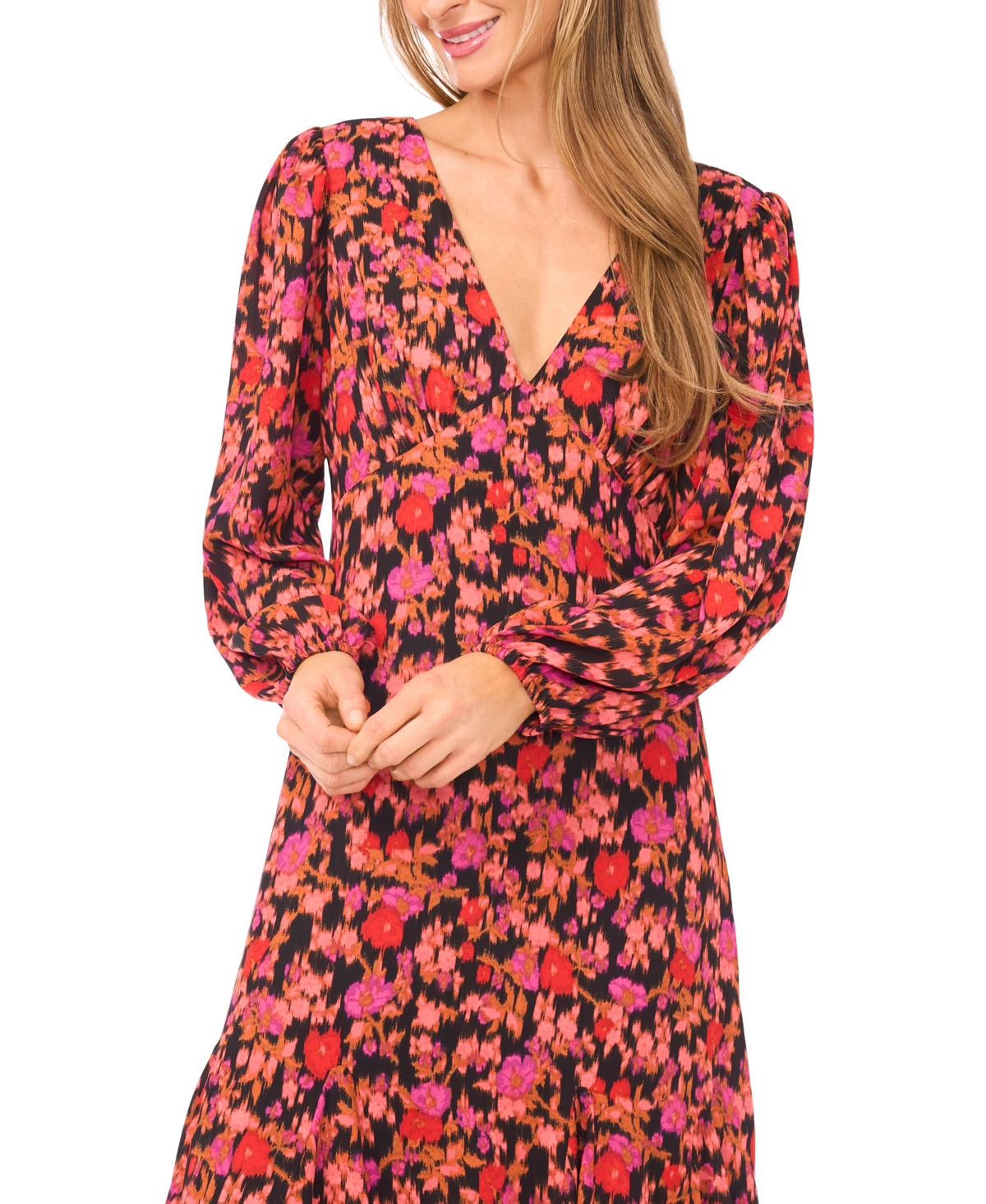 CeCe Women's V-Neck Balloon Sleeve Maxi Dress