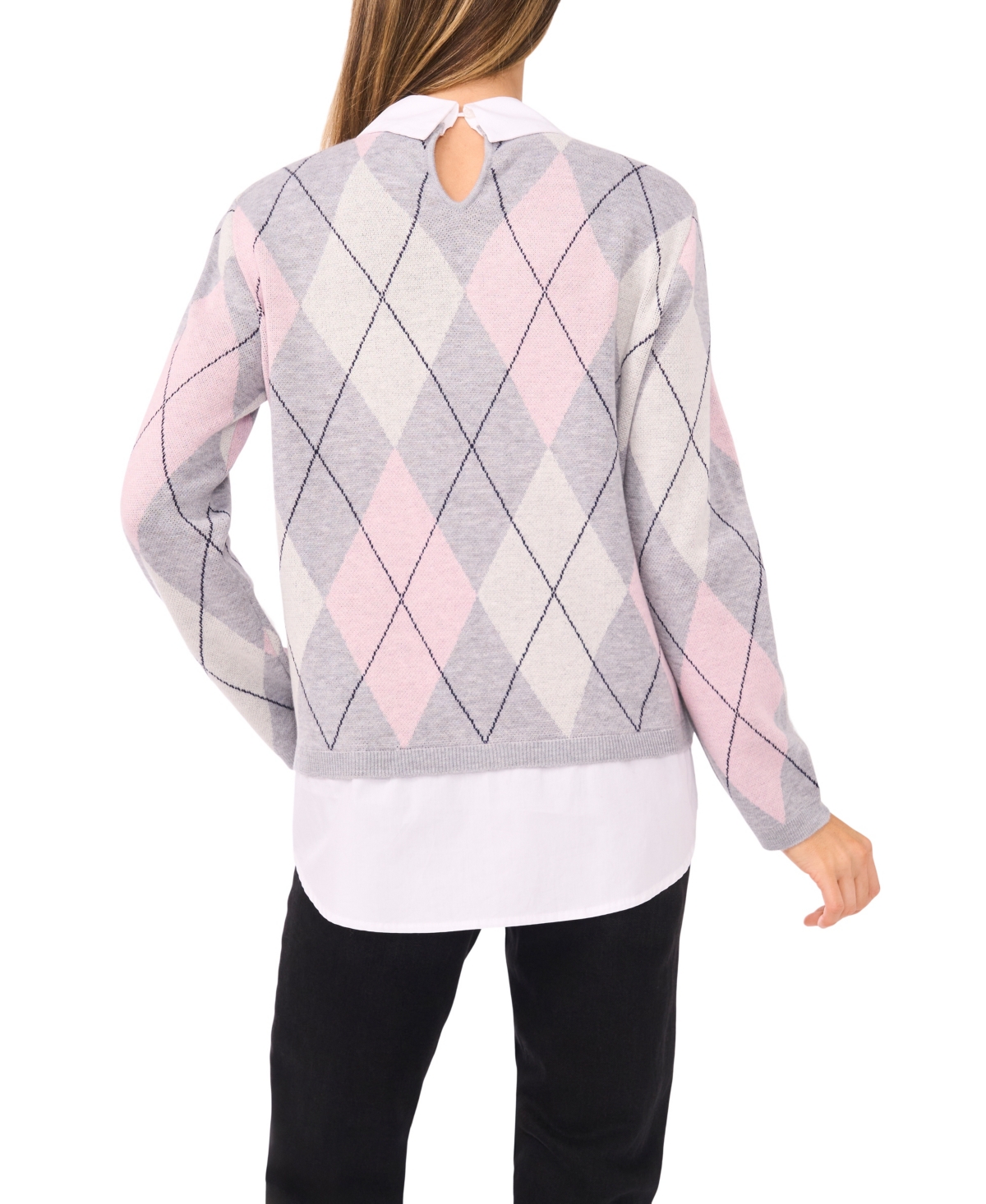 Cece By Cynthia Steffe Pointelle Chevron Stripe Crewneck Sweater In Gray