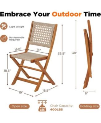 Outdoor Folding Chairs Set of 2, Wooden Patio Dining Chairs with High Back