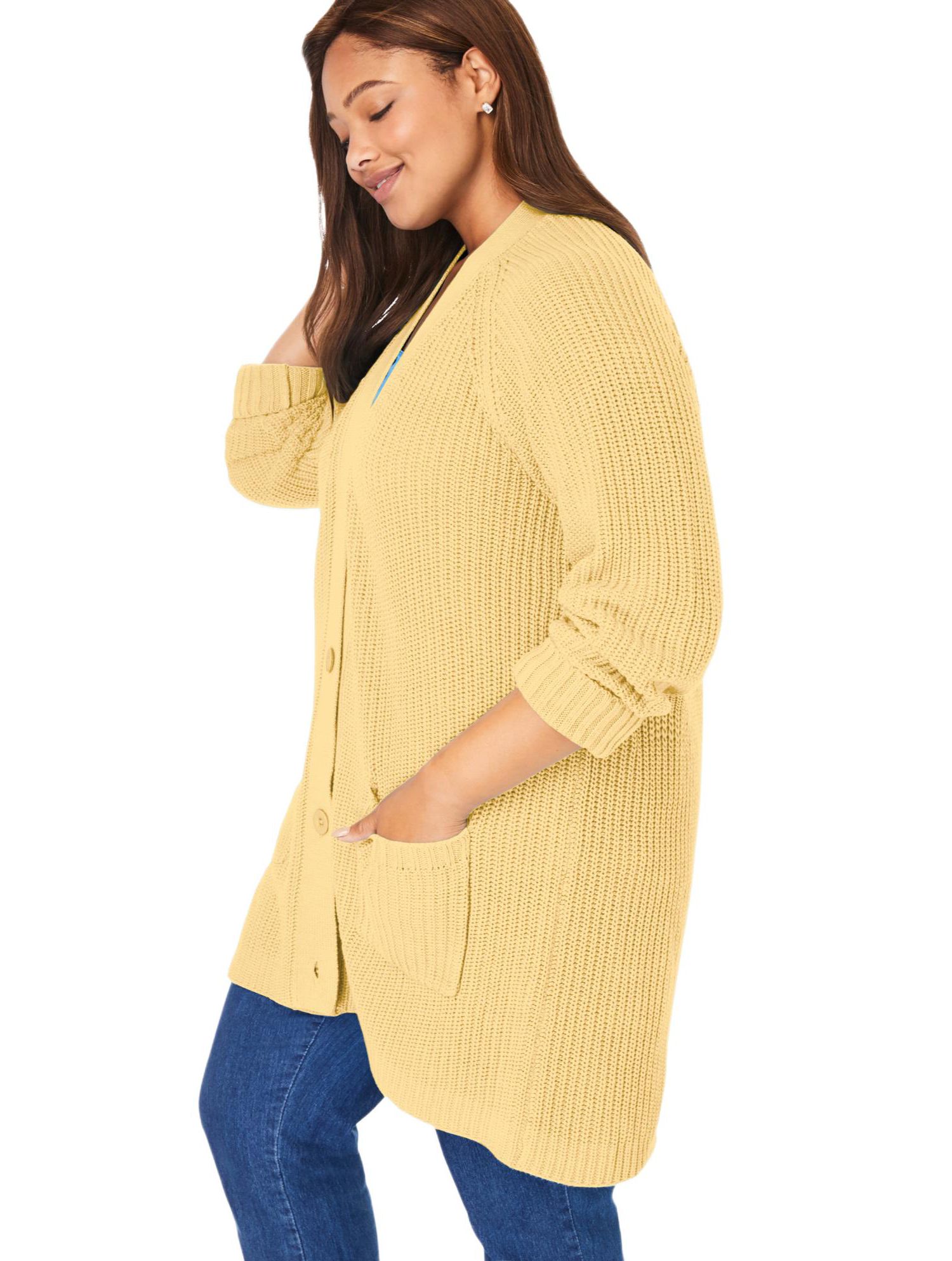 Plus Size Within Button-Front Shaker Cardigan Sweater