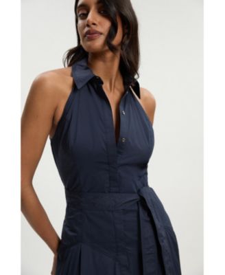 Women's Midi Shirt Dress With Dropped Waist