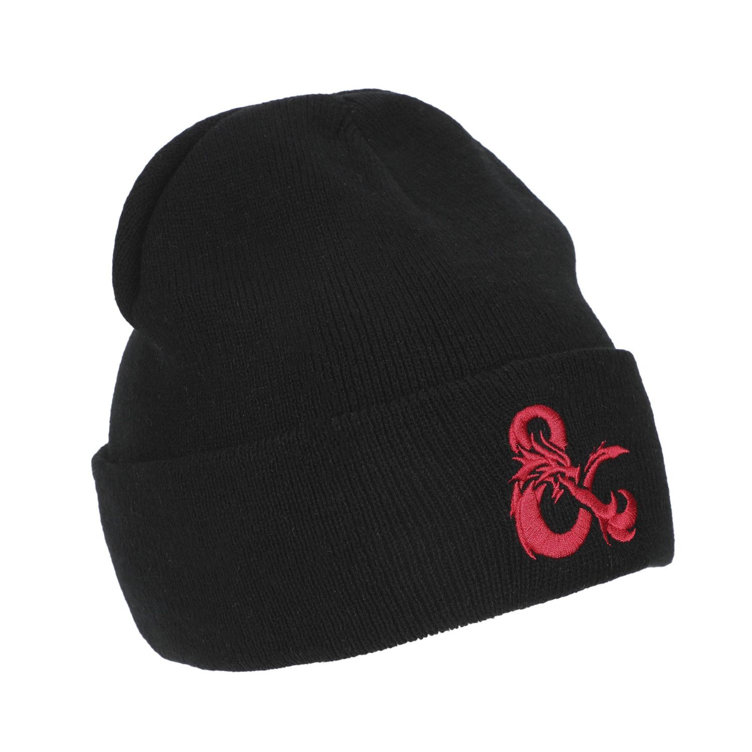 Men's Dungeons and Dragons Ampersand Logo Embroidery Black Acrylic Knit Cuff Beanie