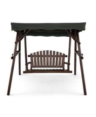 2 Person Wooden Garden Swing Bench Chair w/ Adjustable Cover for Garden Porch