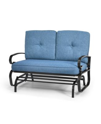 Patio Swing Glider Chair Rocking Loveseat Bench for 2 Persons with Blue Cushions