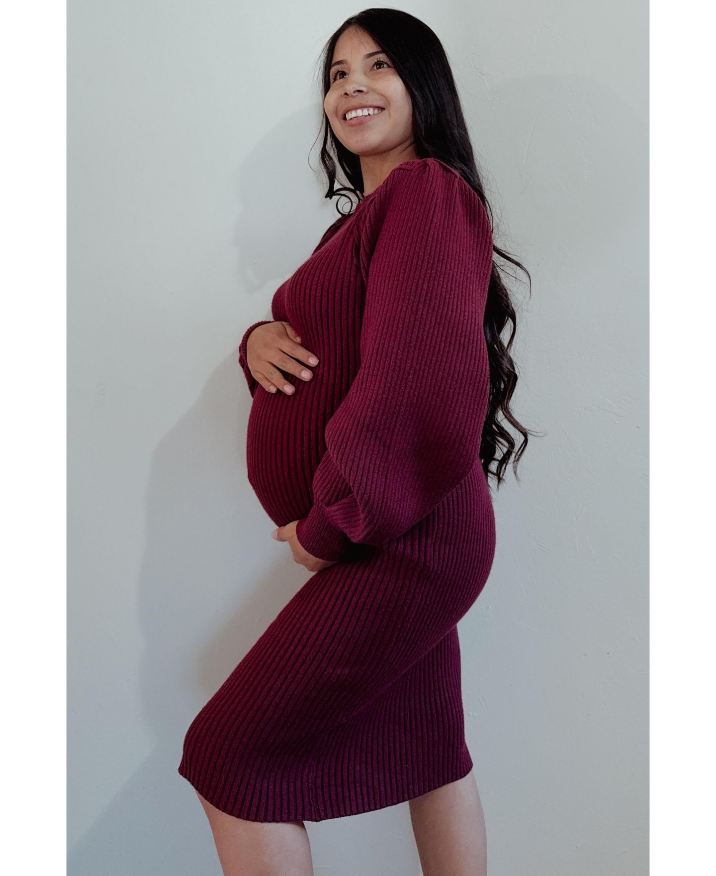 Женское платье Pinkblush Maternity Bubble Sleeve Sweater Dress, цвет: Бордовый — фото 3