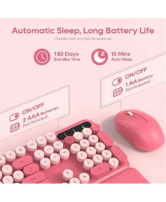 Wireless Keyboard and Mouse Combo - Round Keycaps, 2.4GHz Full-Size Keyboard with Detachable Wrist Rest, Sleep Mode Tilt, PC -Pink
