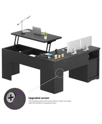 56'' Lift Top Computer Desk with Drawers and Power Outlets, Lift Top Executive Desk