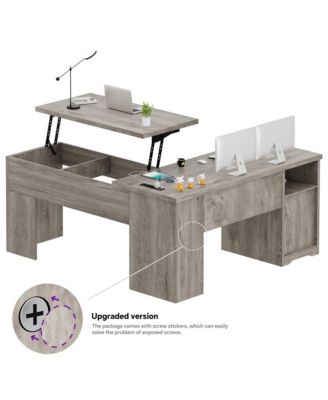 56'' Lift Top Computer Desk with Drawers and Power Outlets, Lift Top Executive Desk