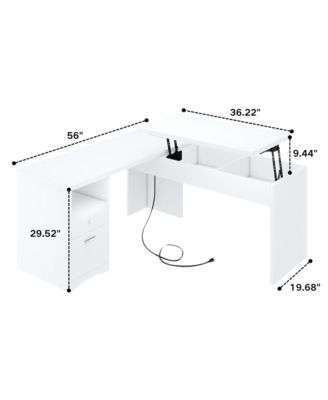 56'' Lift Top Computer Desk with Drawers and Power Outlets, Lift Top Executive Desk