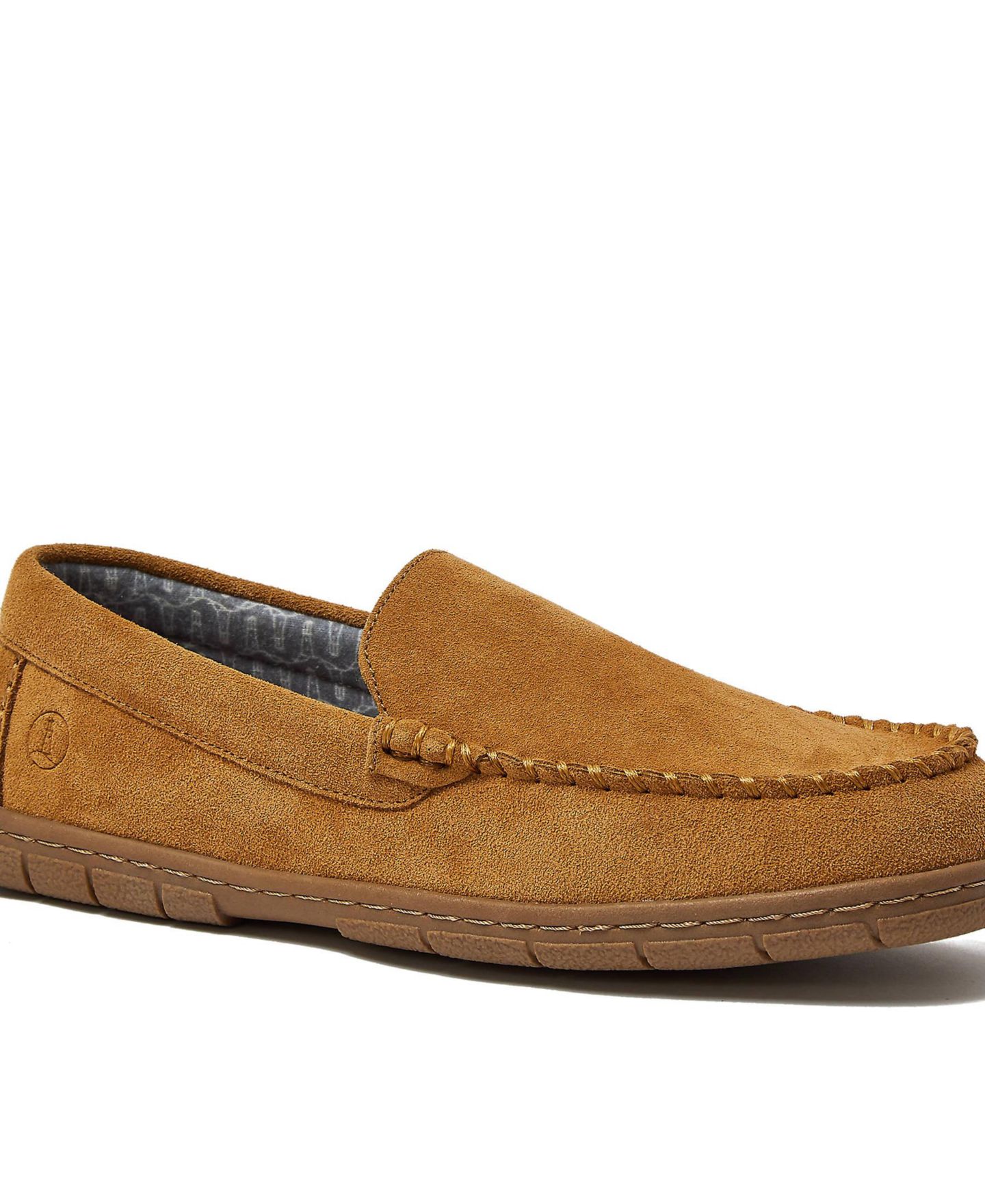 Мужские тапочки Lands' End Flannel Lined Suede Slip On Moccasin Slippers, цвет: Рыжевато-коричневый замшевый — фото 2
