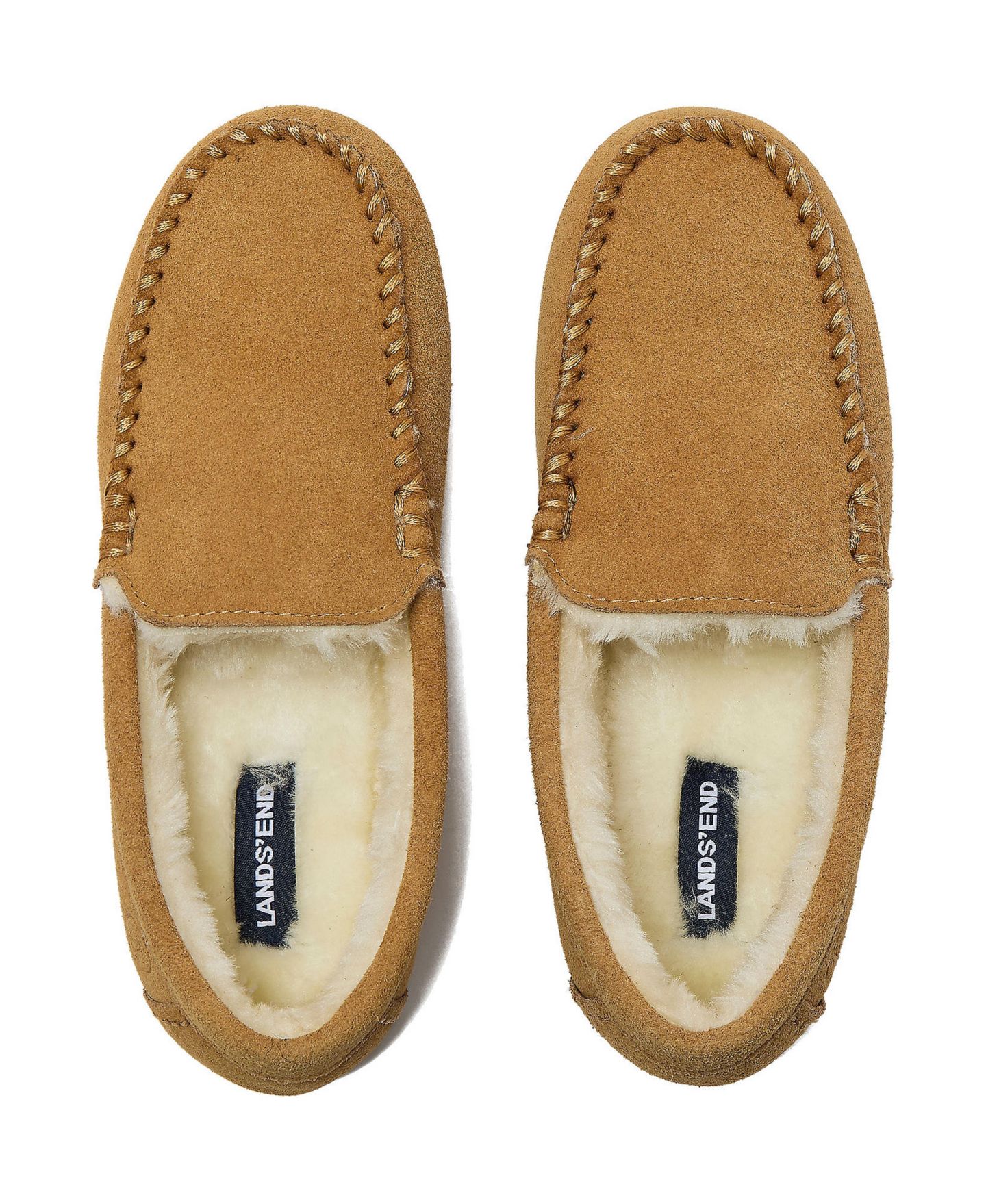 Женские тапочки Lands' End Fuzzy Lined Suede Moccasin Slippers, цвет: Рыжевато-коричневый замшевый — фото 2