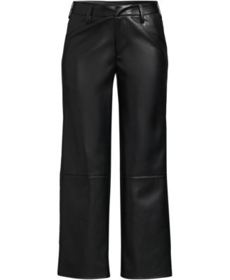 Women Faux Leather Mid Rise Relaxed Straight Leg Crop Pants