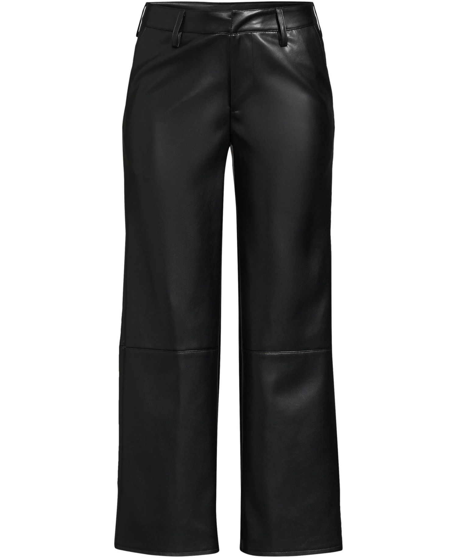 Women Faux Leather Mid Rise Relaxed Straight Leg Crop Pants