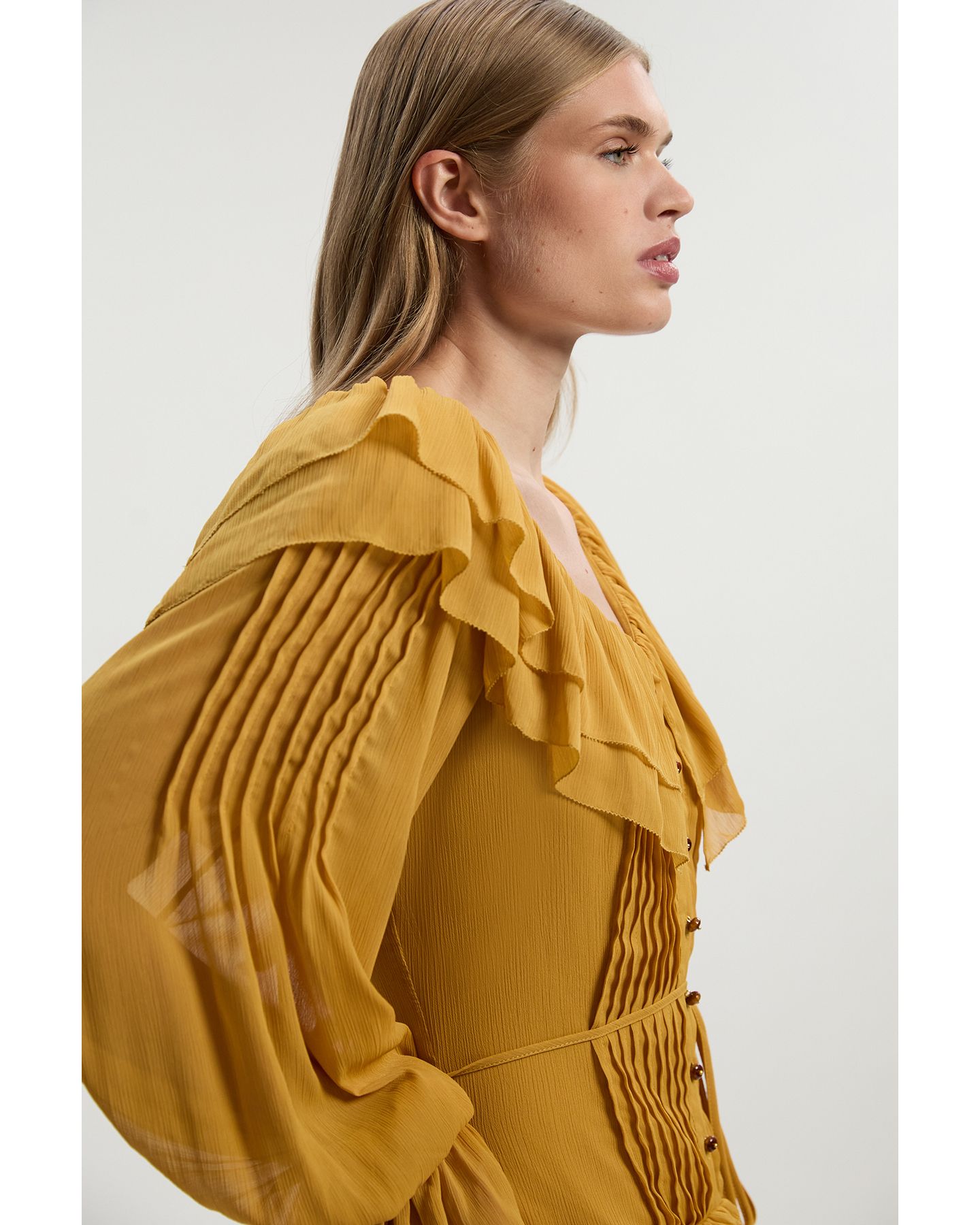 Женское платье Karen Millen Georgette Ruffle Woven Maxi, цвет: Ochre — фото 7