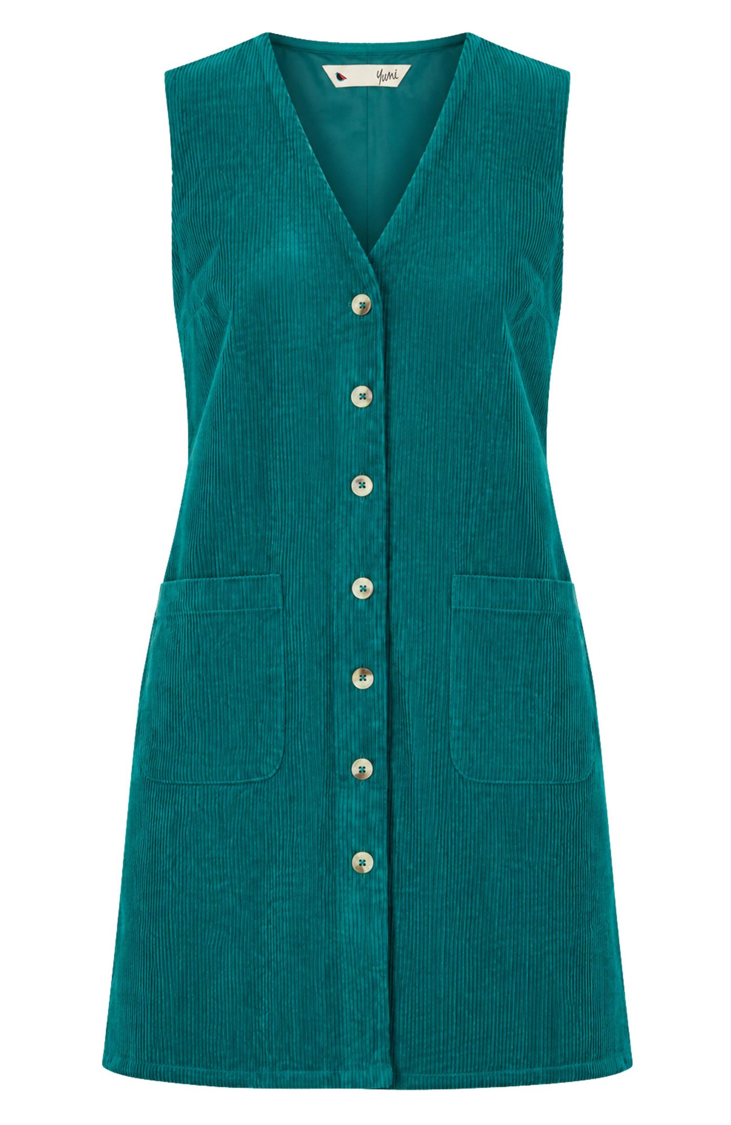 Women's V-Neck Cord Pinafore Dress