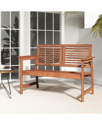 Outdoor Bench with Cushion 2-Person Patio Bench w/Slatted Back & Seat Garden Backyard Balcony