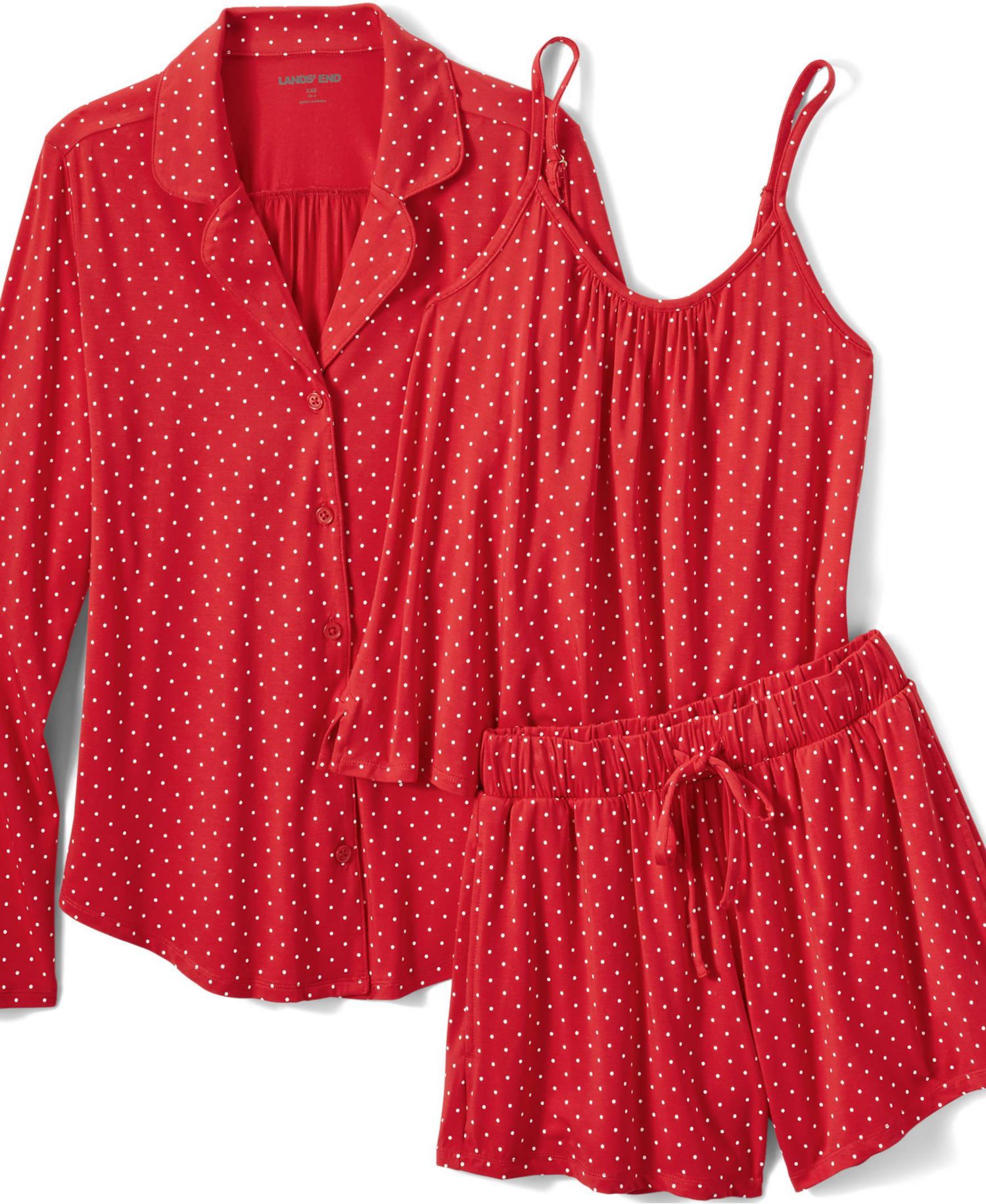 Women's Cooling 3 Piece Pajama Set - Long Sleeve Top Cami and Shorts