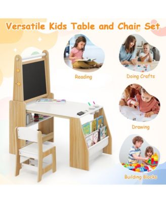 Kids Art Table and Chair Set with Easel and Chair for Drawing Reading