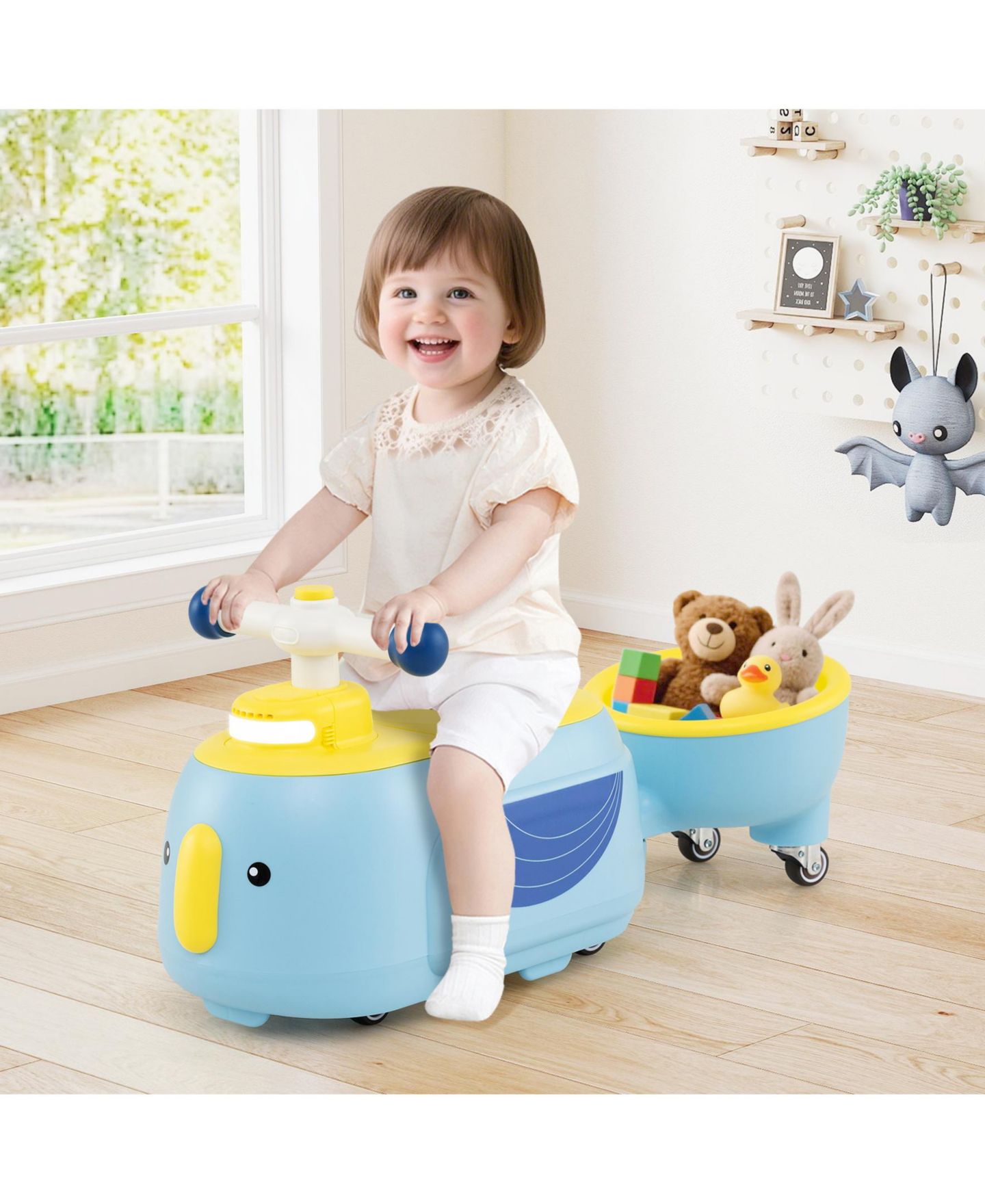 Детская игрушка SUGIFT Penguin-Themed 2-in-1 Ride-On Toy with Trailer, Lights & Music, Ages 12+ Months, цвет: Синий — фото 10