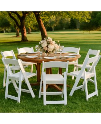 4 Pack White Resin Folding Chairs with Padded Seats - Indoor/Outdoor