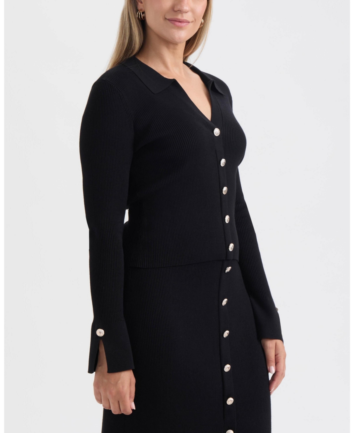 Ellen Tracy Women's Rib Knit Polo with Button Detail