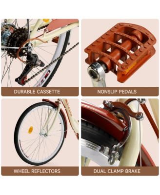 26-Inch 7-Speed Beach Cruiser Bike for Adults, High-Carbon Steel Frame & Easy Assembly for Leisure Rides