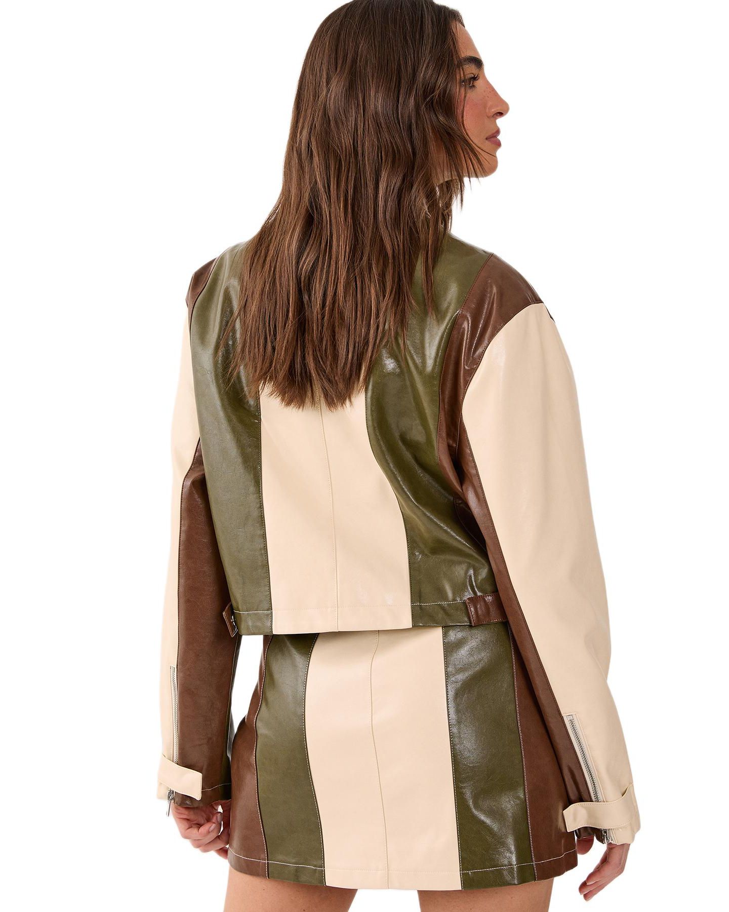 Женская куртка Nasty Gal Panelled Faux Leather Biker, цвет: Кремовый — фото 3