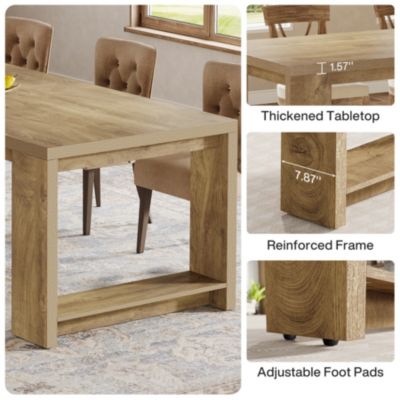 86.61-Inch Dining Table for 6-8, Farmhouse Narrow Kitchen Table with Pedestal Base Only Table)