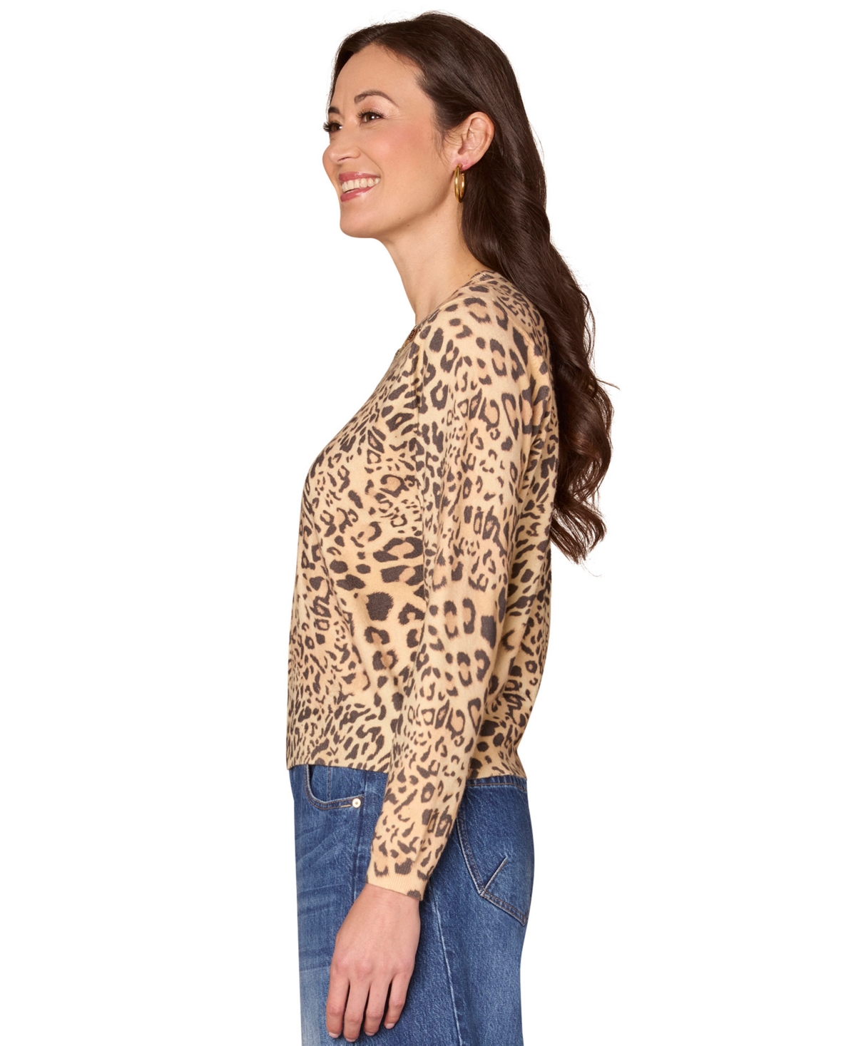 Democracy Women's Long Sleeve Sequin Printed Sweater In Animal Print