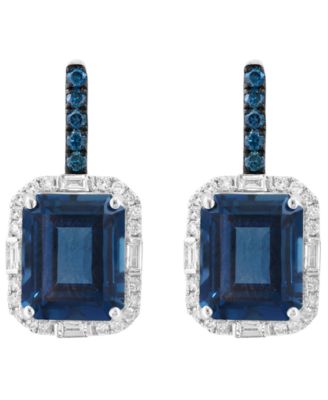 White and Blue Diamond (1/2 ct. t.w.), London Blue Topaz (3-3/4 ct. t.w.) Earrings in 14k White Gold