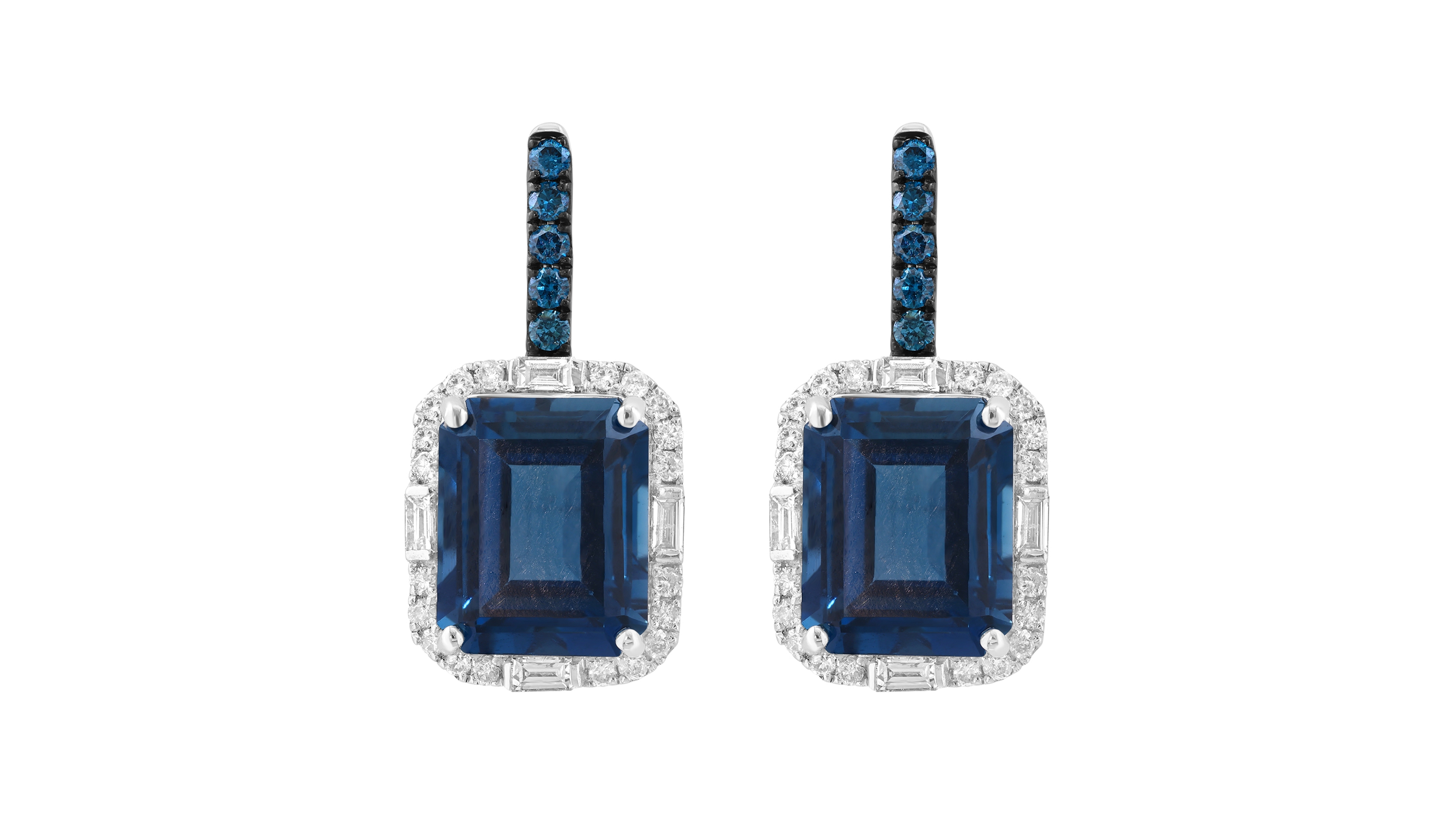 Effy Collection White and Blue Diamond (1/2 ct. t.w.), London Blue Topaz (3-3/4 ct. t.w.) Earrings in 14K White Gold