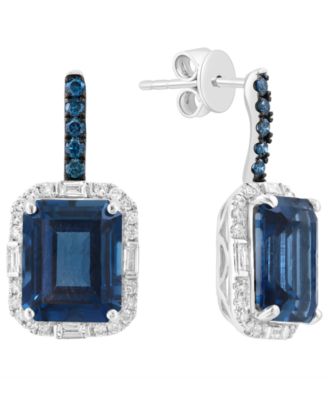 White and Blue Diamond (1/2 ct. t.w.), London Blue Topaz (3-3/4 ct. t.w.) Earrings in 14k White Gold