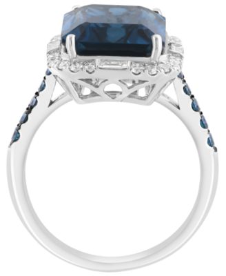 White and Blue Diamond (1/2 ct. t.w.) and London Blue Topaz (6-5/8 ct. t.w.) Ring in 14k White Gold