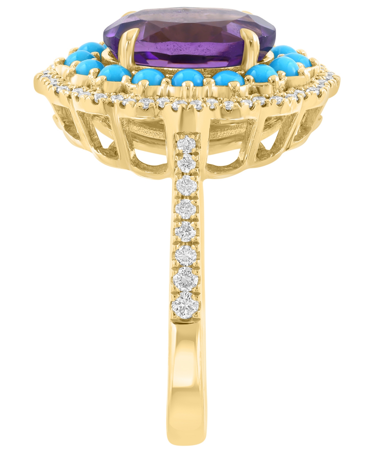 Effy Collection Diamond (1/3 Ct. T.w.), Amethyst (2-1/2 Ct .t.w.), And Turquoise Ring In 14k Yellow Gold In Multi