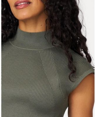 Women's Ribbed Mockneck Cap Sleeve Sweater