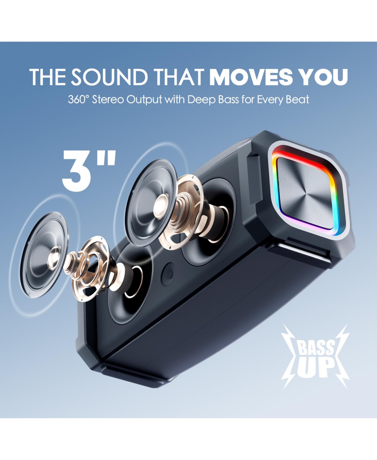 Portable Bluetooth Speaker with Subwoofer, Mic & Party Lights