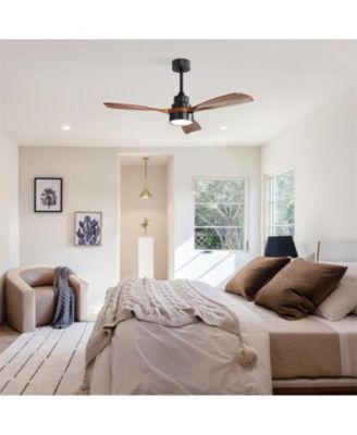 48-inch Modern Black Downrod Indoor Walnut Wood 3-Blade LED Ceiling Fan Light with Remote Control Support Six Speed Ajustable