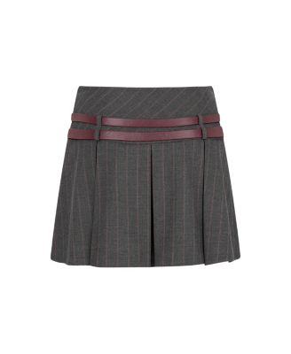 Women's Double Belted Pleated Mini Skirt