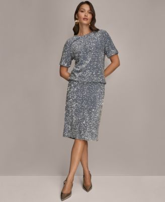 Women's Embellished Sequin Short Sleeve Crewneck Top