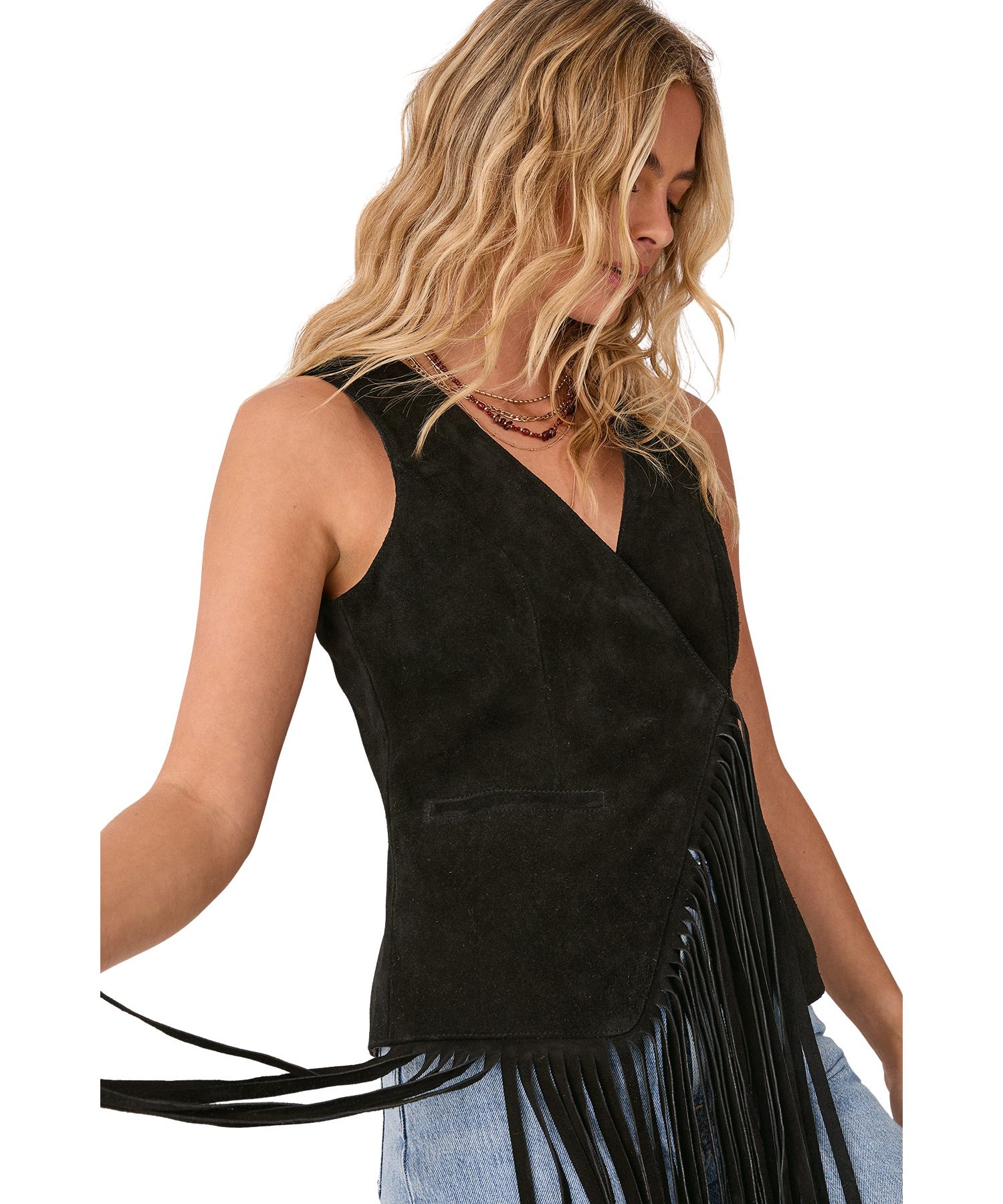 Women's Premium Suede Fringe Waistcoat