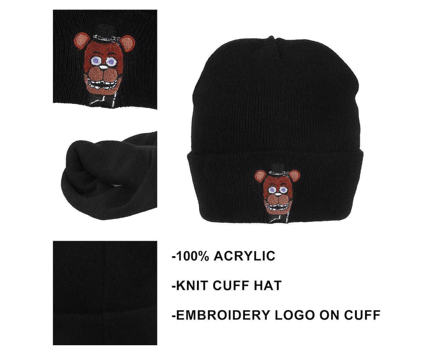 Мужская шапка Five Nights At Freddy's Freddy Embroidery On Acrylic Knit Standard Cuff, цвет: Чёрный — фото 2