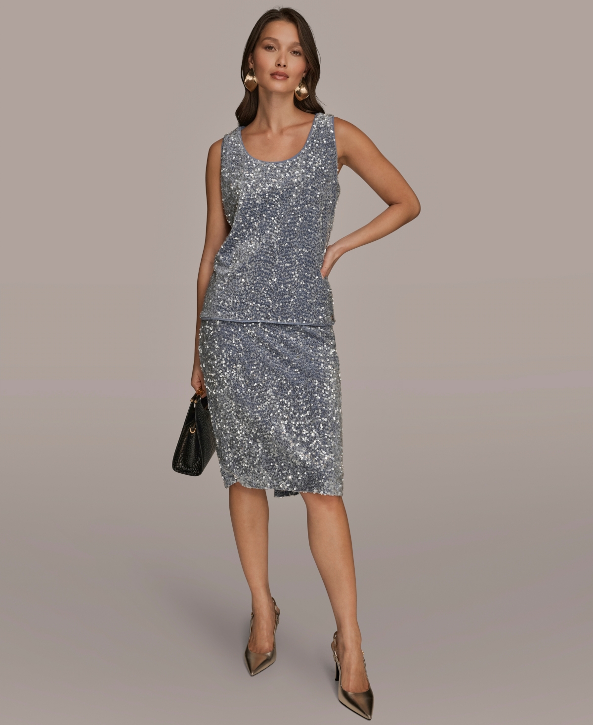 Donna Karan Women's Embellished Sequin Scoop Neck Camisole Top In Gray