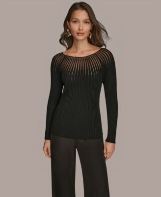 Women's Mesh Detail Boat Neck Sweater