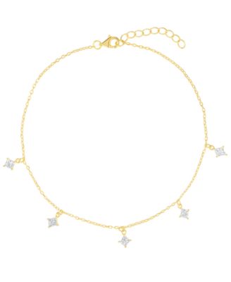 Cubic Zirconia Princess Station Anklet (1.5 ct. t.w.) in Sterling Silver (also in 14k Gold Over Sterling Silver)