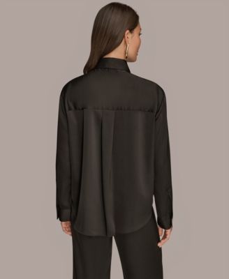 Women's Silk Collared Long Sleeve Button Down Top